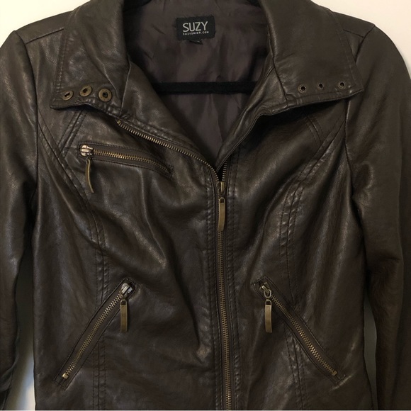 Suzy Shier Dark Brown Leather Jacket - Picture 2 of 6